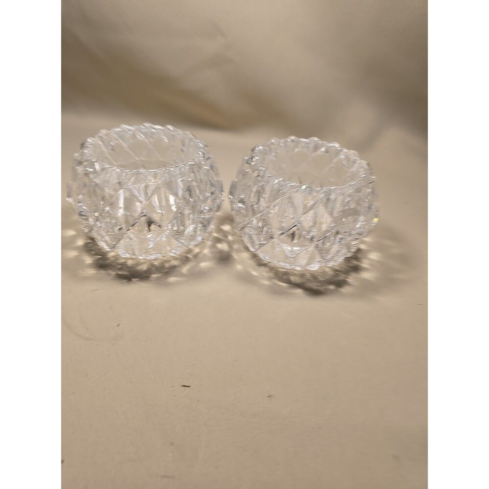Vintage HEAVY Crystal Round Ball Globe Shape Candle Holder 2.5” Tall 112446